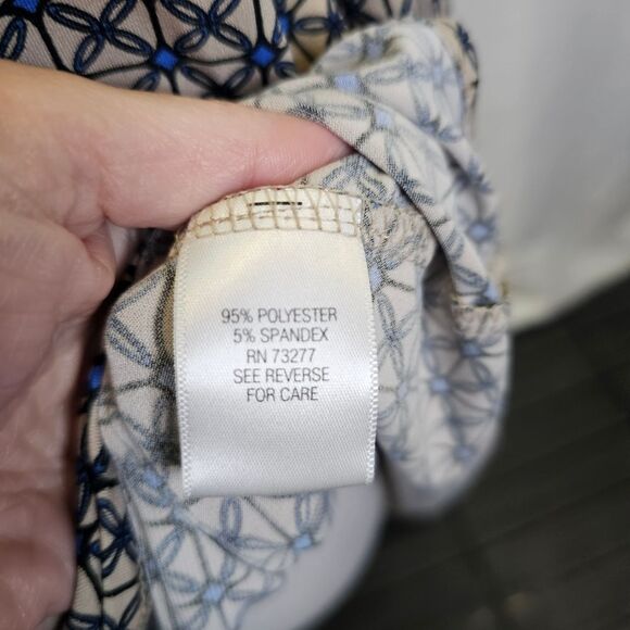 Dana Buchman Tan and Blue Geometric Print Popover Blouse Size XL - Picture 7 of 9